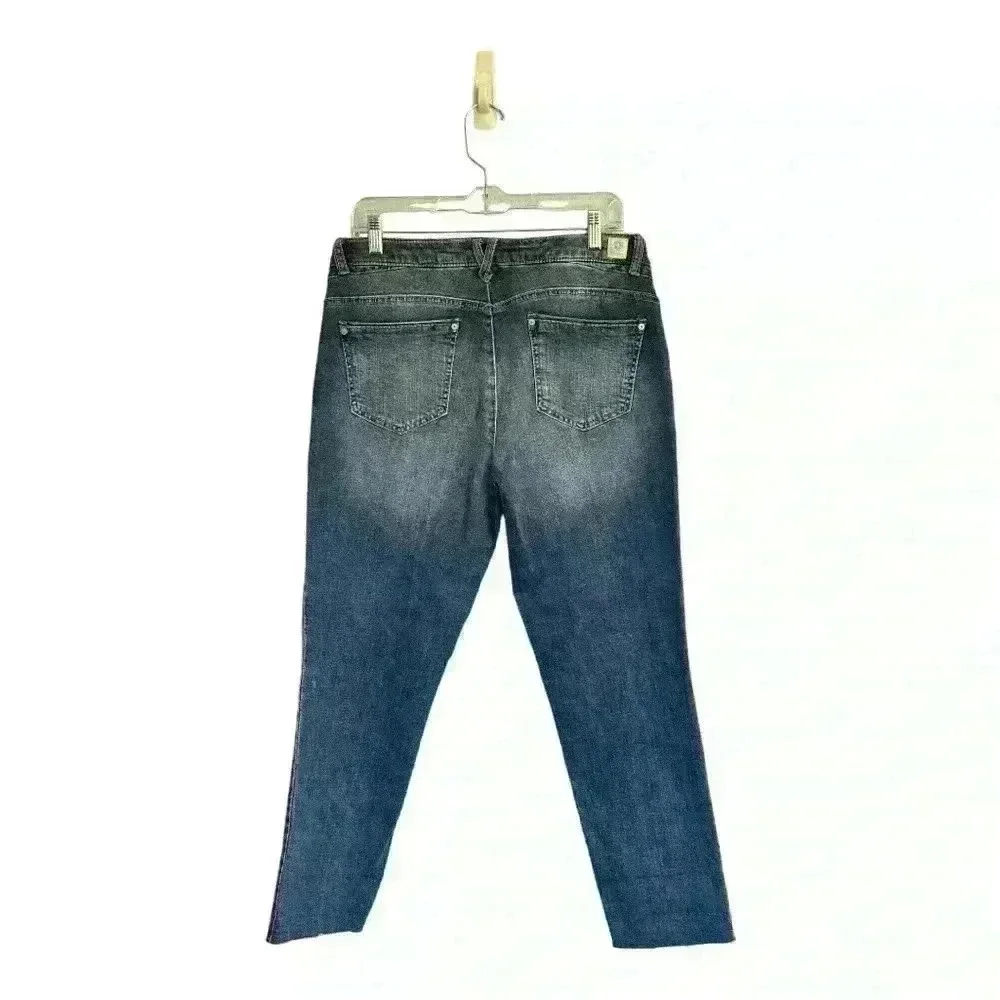 Democracy Flex-ellent Raw Hem Cropped Jeans Medium Wash Pearl Accents Women’s 10